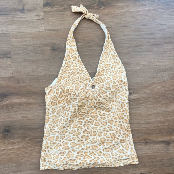 Cheetah print summer halter top in white and scream/yellow/orange. - Picture 2 of 4